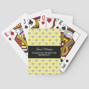 Lemon Yellow White Polka Dots Bows Personalized Playing Cards