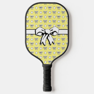 Lemon Yellow White Polka Dots Bows Pickleball Paddle