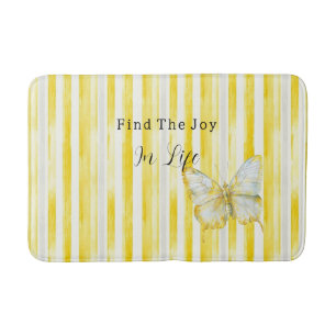Lemon Yellow White Stripes Butterfly Find Joy Bath Mat