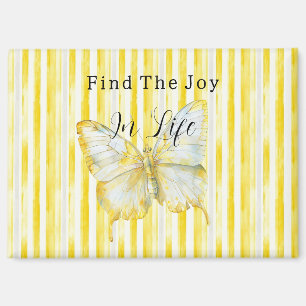Lemon Yellow White Stripes Butterfly Find Joy Magnet