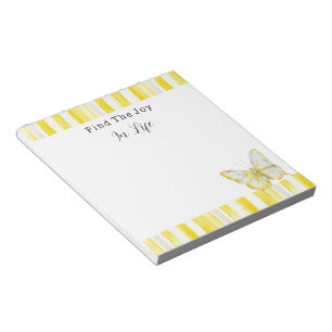 Lemon Yellow White Stripes Butterfly Joy Notepad