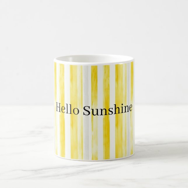 Lemon Yellow White Stripes Coffee Mug (Center)