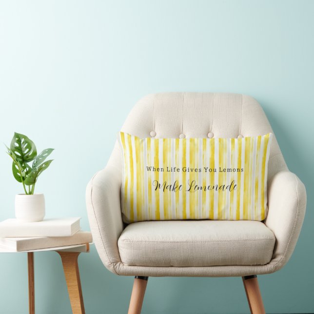 Lemon Yellow White Stripes Lumbar Cushion (Chair)