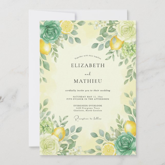 Lemon Yellow Zesty Citrus Summer Wedding Invitation (Front)