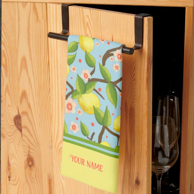 Lemon Your Name Yellow Fun Floral Pretty Tea Towel (Creator Uploaded)