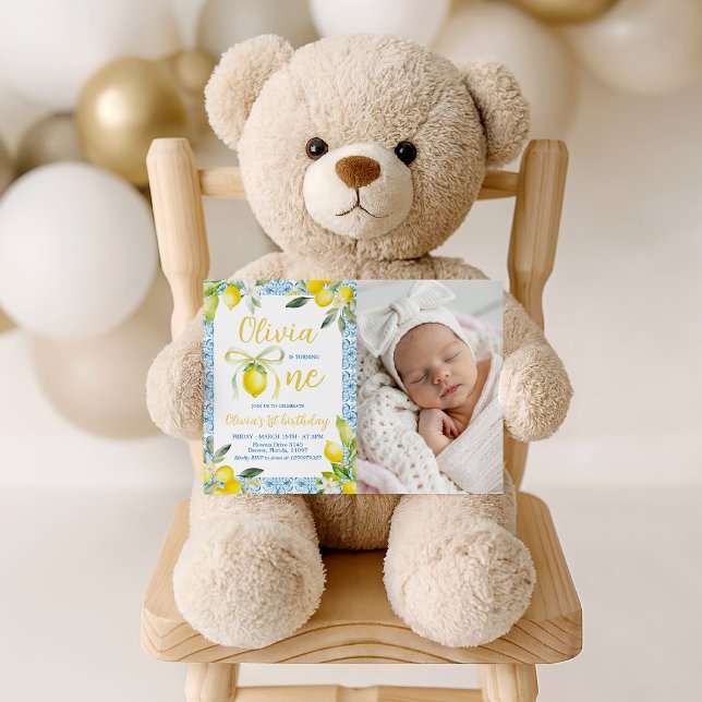 Lemon Zest Photo First Birthday Invite (Creator Uploaded)