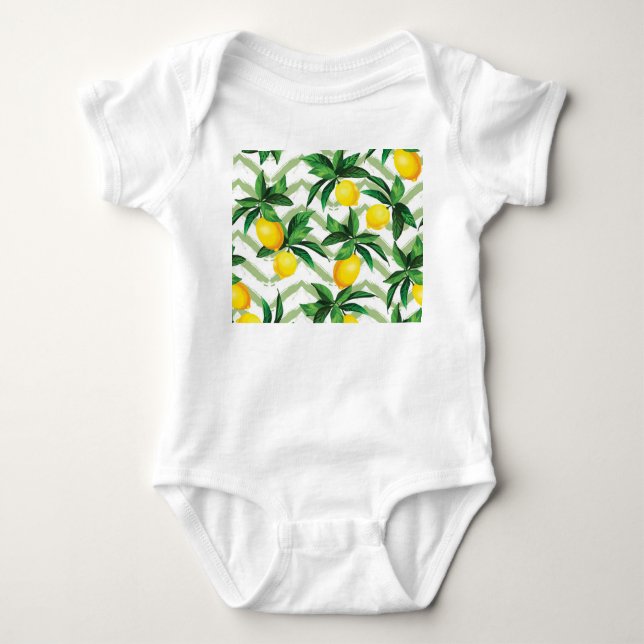 Lemon zigzag: vintage hand-drawn pattern. baby bodysuit (Front)