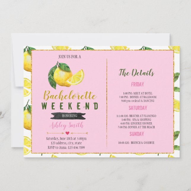 Lemonade bachelorette Itinerary invitation (Front)