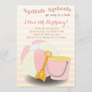 Lemonade Beach Pool Birthday Party Invitations