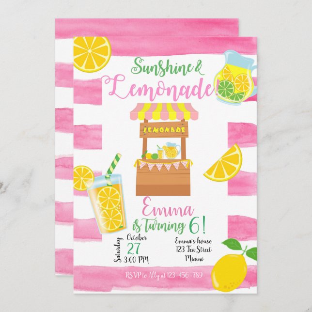 Lemonade Birthday Invitation, Lemonade Invitation (Front/Back)