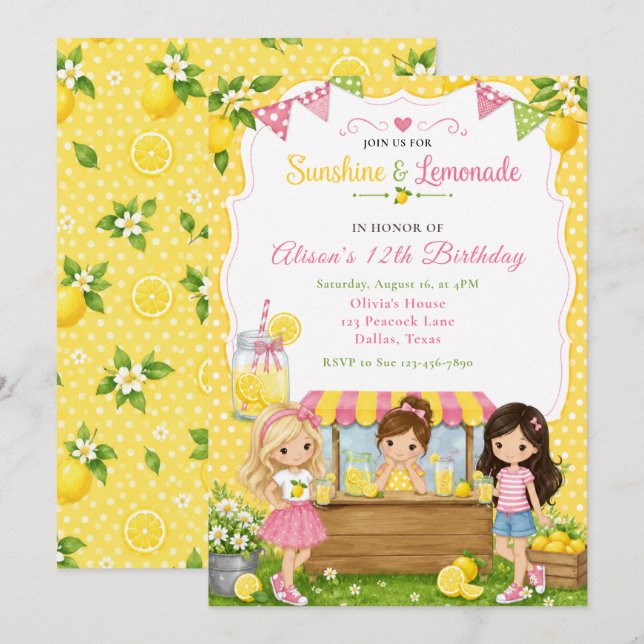 Lemonade Birthday Party Invitation (Front/Back)