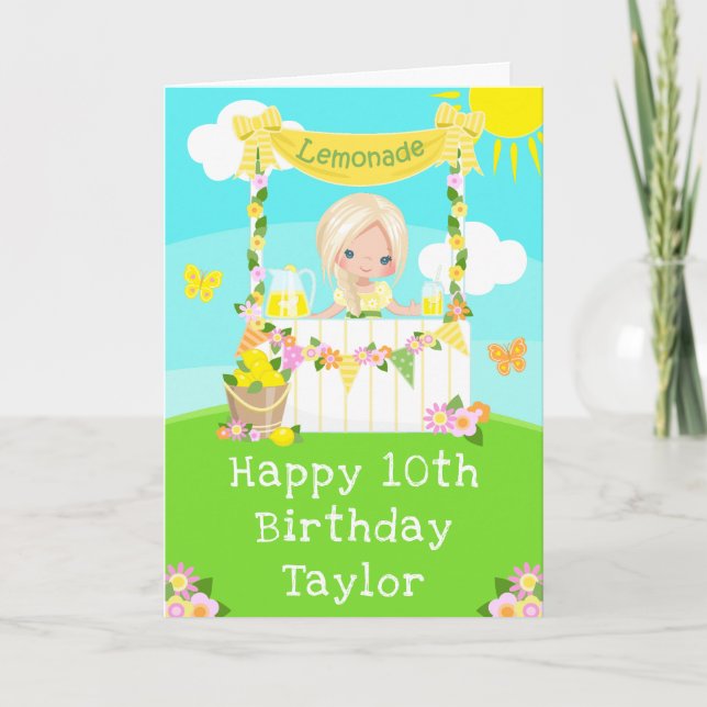 Lemonade Blonde Hair Girl Happy Birthday  Card (Front)