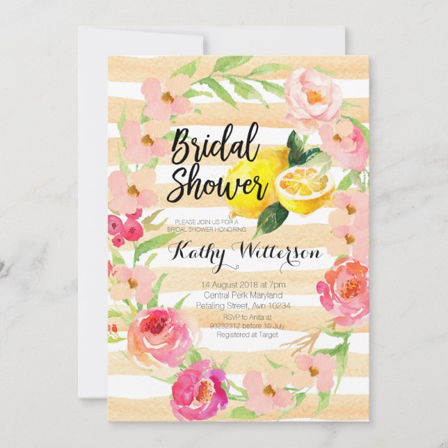 Lemonade Bridal Shower invitation watercolor (Front)