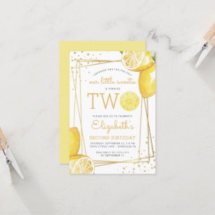 Lemonade Citrus Watercolor 2nd Birthday Party Invitation