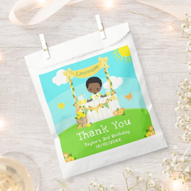 Lemonade Dark Skin Boy Birthday Thank You Favour Bags (Clipped)
