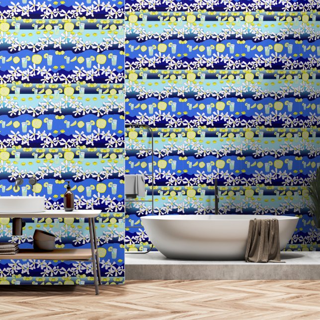 Lemonade Lemon Flower Pattern  Wallpaper (Bathroom)