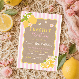 Lemonade Lemon Freshly 13th Birthday Invitation