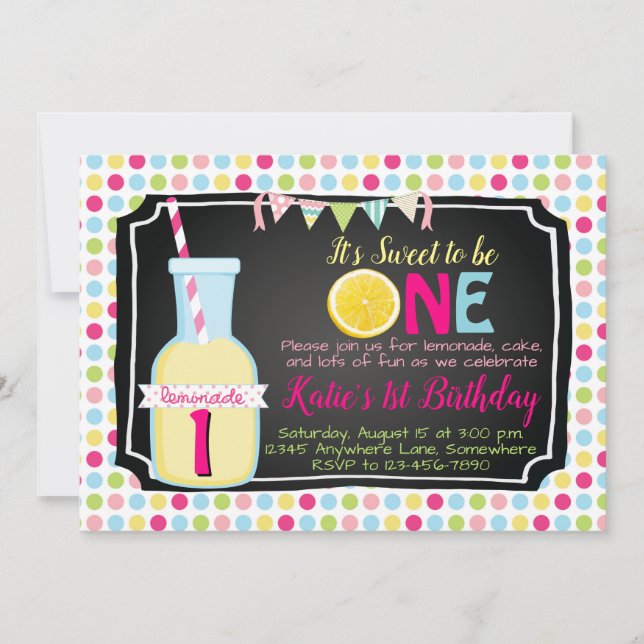 Lemonade Lemon Summer Birthday Party Invitations (Front)