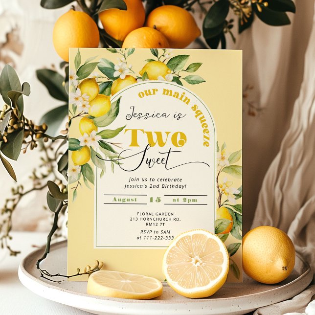 Lemonade main squeeze Two sweet 2nd birthday Invitation (Creator Uploaded)