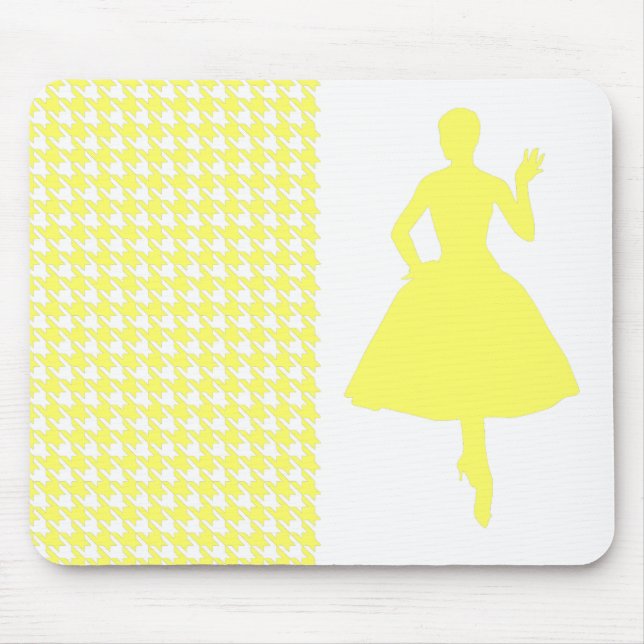 Lemonade Modern Houndstooth w/ Fashion Silhouette Mouse Pad (Front)