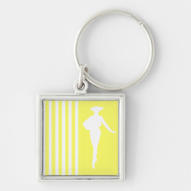 Lemonade Modern Stripes with Fashion Silhouette Key Ring (Front)