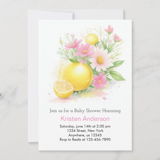 Lemonade Pink Blossom Girl Baby Shower Invitation (Front)