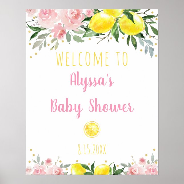 Lemonade Pink Floral Baby Shower Welcome Poster (Front)