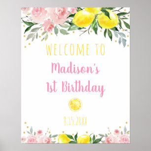 Lemonade Pink Floral Birthday Welcome Poster