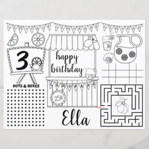 Lemonade Placemats, Pink lemonade activity sheet