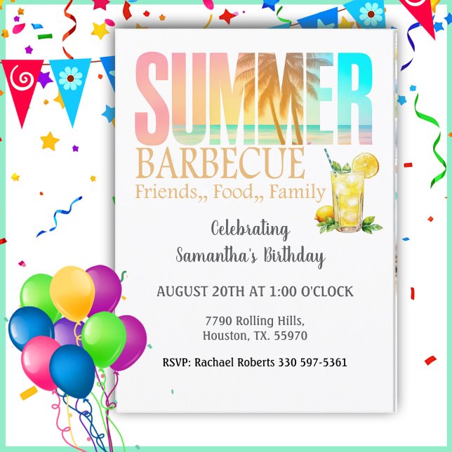Lemonade Splash Yellow, Orange & Blue Pool Party Invitation (Creator Uploaded)
