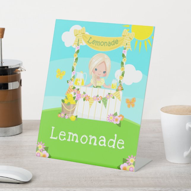 Lemonade Stand Birthday Blonde Hair Girl Pedestal Sign (In SItu)