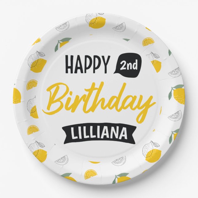 Lemonade Stand Happy Birthday Theme Personalised Paper Plate (Front)