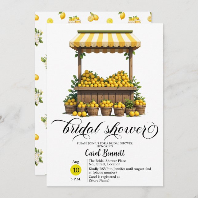 Lemonade Stand Mediterranean Summer Bridal Shower Invitation (Front/Back)
