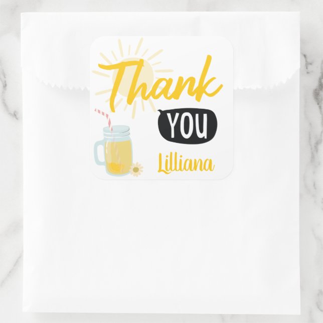 Lemonade Stand Thank You Personalised Square Sticker (Bag)