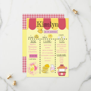 Lemonade Stand Yellow 1st Birthday Party Save The Date
