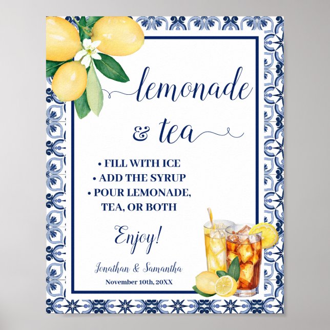 Lemonade & Tea Bar Sign Blue Mediterranean (Front)