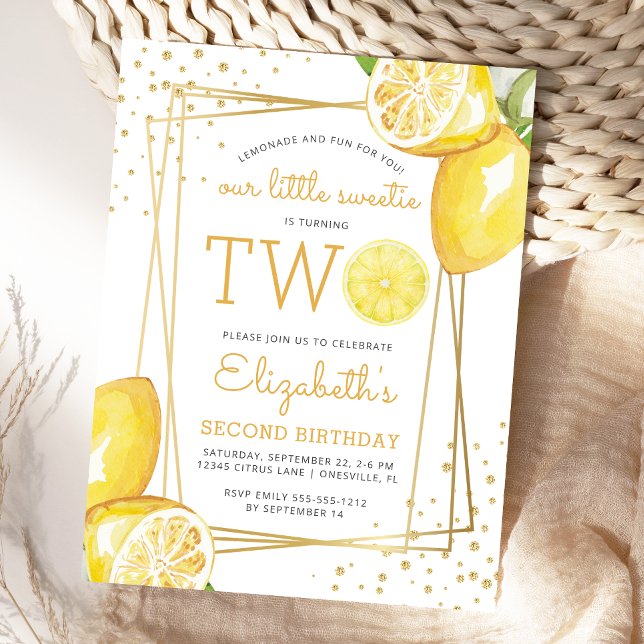 Lemonade Watercolor 2nd Birthday Party Invitation Postcard (Creator Uploaded)