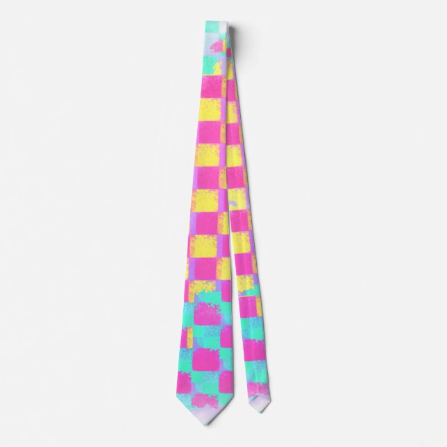Lemonberry Neo Mint Grungy Chequerboard Pattern Tie (Front)