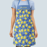 LemonCitrus Personalised Apron<br><div class="desc">Pretty watercolor lemon pattern on a blue background for a summer shot of visual Vitamin C. Original art by Nic Squirrell. Change the name to customise.</div>