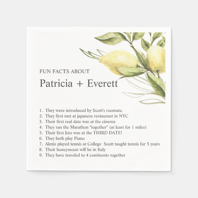 Lemond and leaves  FUN FACT WEDDING Napkin (Front)