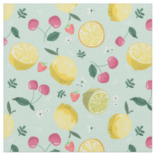 Lemonds, Cherries and Strawberries Fruit Pattern Fabric