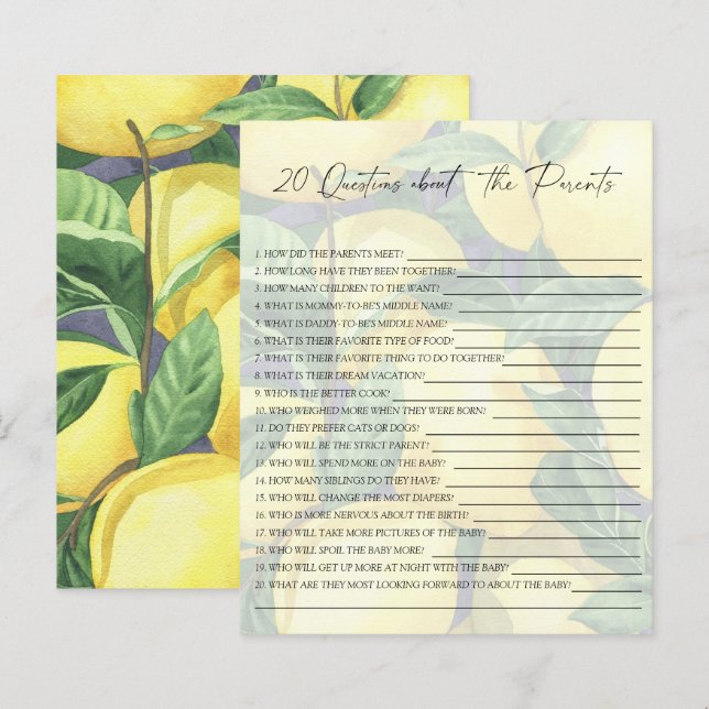 Lemons - 20 questions about the Parents (Front/Back)