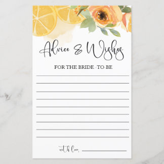 Lemons Advice and Wishes Bridal Shower Game