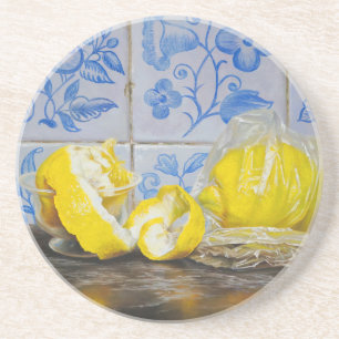 Lemons and Azulejos — Classic Blue & Yellow Still Coaster