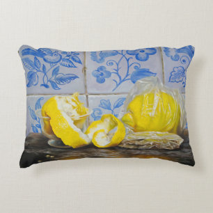 Lemons and Azulejos — Classic Blue & Yellow Still  Decorative Cushion