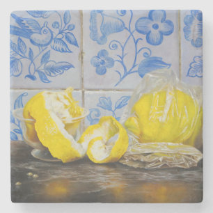 Lemons and Azulejos — Classic Blue & Yellow Still  Stone Coaster