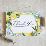Lemons and Blossoms Mediterranean Wedding Thank You Card<br><div class="desc">Send thank you to family and friends for being part of your special day with this beautiful botanical thank you card. It features watercolour illustrations of lemons and lemon blossoms and a Mediterranean pattern. This botanical thank you card is perfect for summer weddings and other events. Personalise by adding your...</div>
