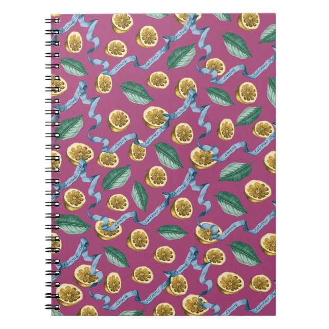 Lemons and blue ribbons pattern spiral notebook (Front)