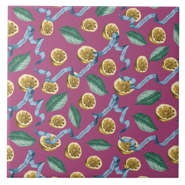Lemons and blue ribbons pattern tile (Front)