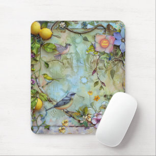 Lemons and Bluebirds Watercolor Mouse Pad
